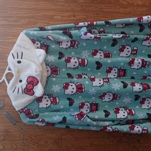 Women's XL Hello Kitty Sanrio Christmas Fleece One Piece Pajamas Santa Hat Hood